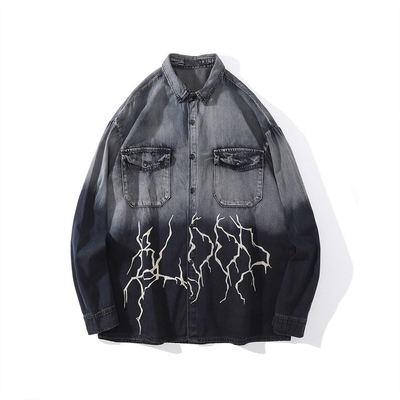Oversized Mens Denim Jackets OEM Full Sleeves Tie Dye Denim Jacket Jeans