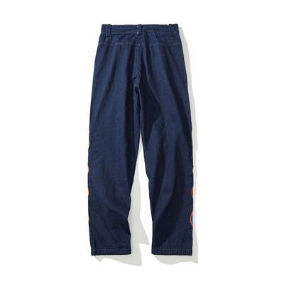 OEM Flame-Embroidered Jeans Denim Apparel Factory MOQ 100pcs Custom Label