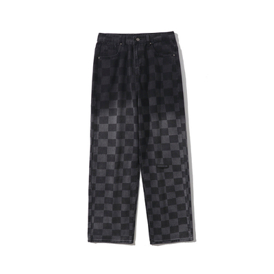 OEM Checkerboard Jeans Low MOQ Unisex Fashion Pants Denim Clothing Manufacturer