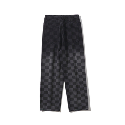 OEM Checkerboard Jeans Low MOQ Unisex Fashion Pants Denim Clothing Manufacturer