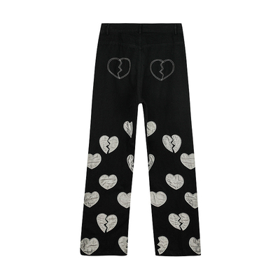 OEM Heart Shaped Jeans Oversize Straight Leg Wide Pants Denim Manufacturer Low MOQ
