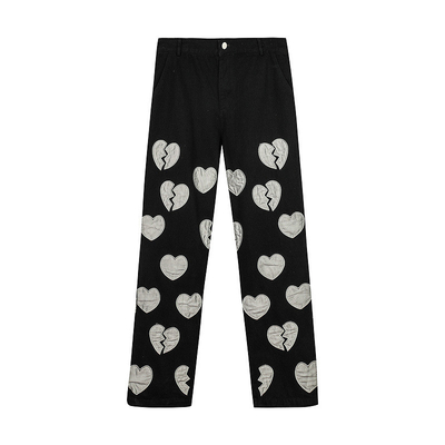 OEM Heart Shaped Jeans Oversize Straight Leg Wide Pants Denim Manufacturer Low MOQ