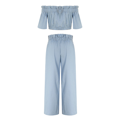Factory customized New Navel Crop Flounces Short Sleeve Trousers Jean Suit For Women