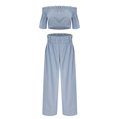 Factory customized New Navel Crop Flounces Short Sleeve Trousers Jean Suit For Women
