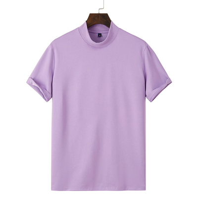 Men'S Medium High Collar Loose T-Shirt Solid Color Polyester
