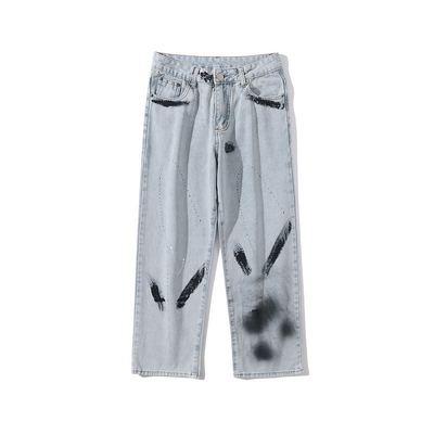 OEM Logo Hand Painted Straight Leg Jeans Graffiti Pants Factory Low MOQ Manufacturer