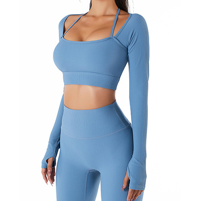 OEM 2 Piece Woman Seamless High Waist Leggings With Long Sleeve Crop Top Yoga Set