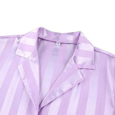 2022 Summer customized shirt pajamas set purple stripes long-sleeved silk pajamas set for ladies home wear