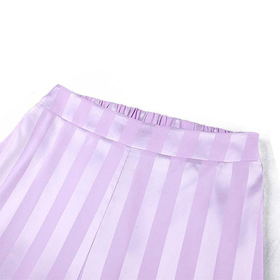 2022 Summer customized shirt pajamas set purple stripes long-sleeved silk pajamas set for ladies home wear