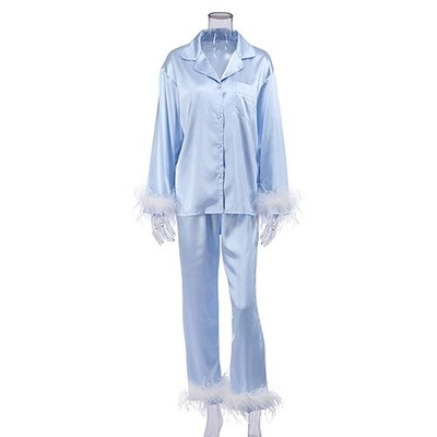 OEM maufactory  Spring European And American Pajamas Silk Long Sleeved Pajamas Turn Over Neck