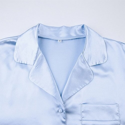 OEM maufactory  Spring European And American Pajamas Silk Long Sleeved Pajamas Turn Over Neck