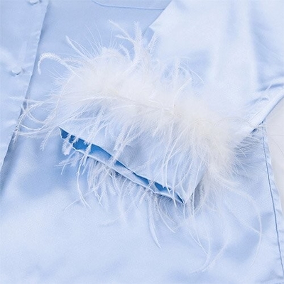 OEM maufactory  Spring European And American Pajamas Silk Long Sleeved Pajamas Turn Over Neck