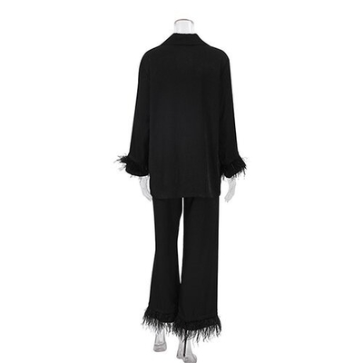 OEM maufactory  Autumn Long Sleeved Ostrich Hair Pajamas Cotton Silk Trousers Suits Outside Wearing