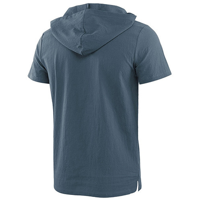 2021 Summer Causal Loose Solid Hooded Lace Up Short Sleeve T Shirt For Men