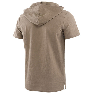 2021 Summer Causal Loose Solid Hooded Lace Up Short Sleeve T Shirt For Men