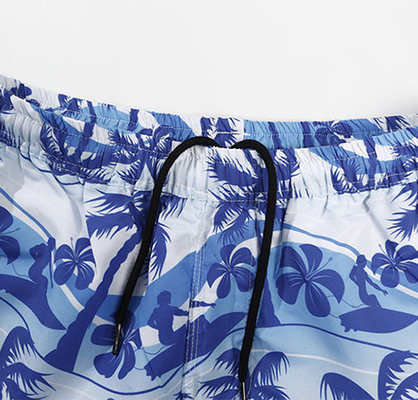 Beach Summer Elastic Waist Men'S Blue Coconut Tree Five Point Shorts Quick Drying