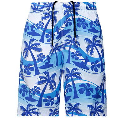 Beach Summer Elastic Waist Men'S Blue Coconut Tree Five Point Shorts Quick Drying