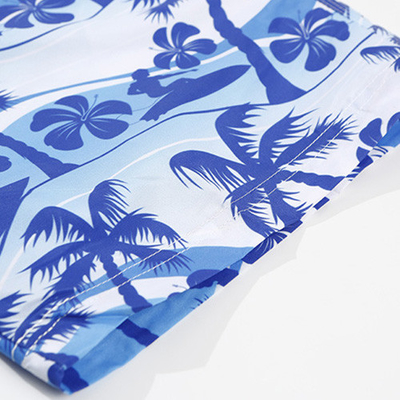 Beach Summer Elastic Waist Men'S Blue Coconut Tree Five Point Shorts Quick Drying