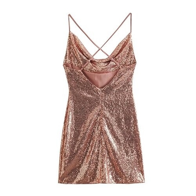 OEM maufactory  Sexy Sleeveless Temperament Sequins Polyester Skirt V Neck Skirt Dress