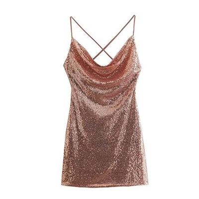 OEM maufactory  Sexy Sleeveless Temperament Sequins Polyester Skirt V Neck Skirt Dress