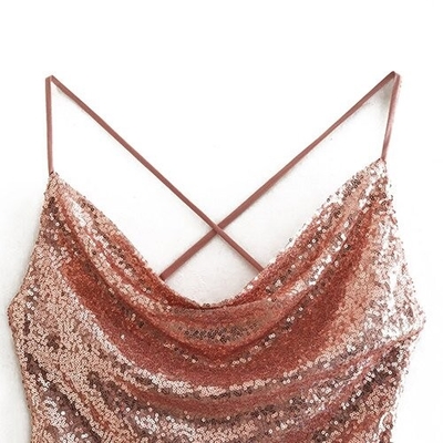 OEM maufactory  Sexy Sleeveless Temperament Sequins Polyester Skirt V Neck Skirt Dress