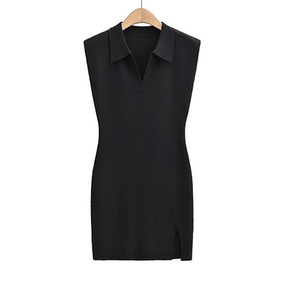 Fashionable Style Polo Neck Buttock Skirt Open Knit Short Dress For Women