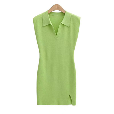 Fashionable Style Polo Neck Buttock Skirt Open Knit Short Dress For Women