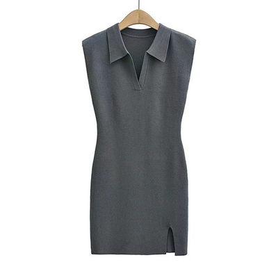 Fashionable Style Polo Neck Buttock Skirt Open Knit Short Dress For Women