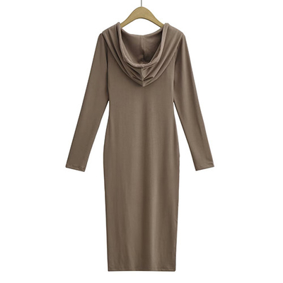Summer V Neck Long Sleeved Slim Hooded Dress With Side Slit Buttock Skirt