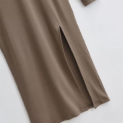 Summer V Neck Long Sleeved Slim Hooded Dress With Side Slit Buttock Skirt