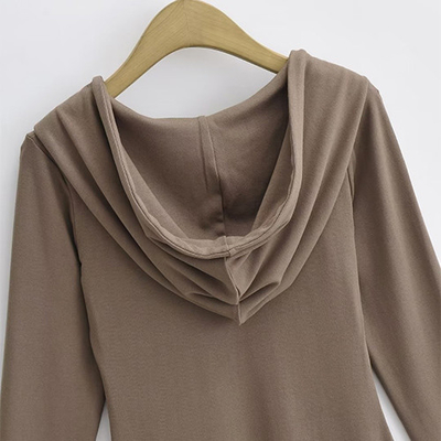 Summer V Neck Long Sleeved Slim Hooded Dress With Side Slit Buttock Skirt