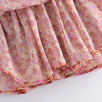 French Sweat Floral Lace Up Suspender Dress Slimming Sexy Backless Short Skirt