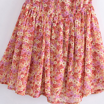 French Sweat Floral Lace Up Suspender Dress Slimming Sexy Backless Short Skirt