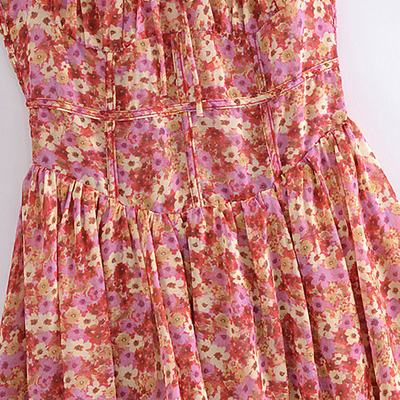 French Sweat Floral Lace Up Suspender Dress Slimming Sexy Backless Short Skirt
