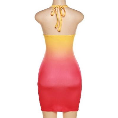 OEM maufactory European and American style 2023  spring women's new sexy hollow hanging neck open back gradient colorful