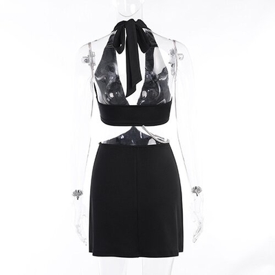 OEM maufactory sexy skirt spring new polyester sleeveless  deep V beauty back waist hollow bag dress