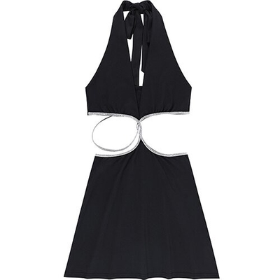 OEM maufactory sexy skirt spring new polyester sleeveless  deep V beauty back waist hollow bag dress