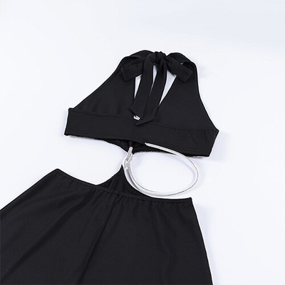 OEM maufactory sexy skirt spring new polyester sleeveless  deep V beauty back waist hollow bag dress