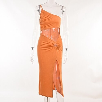 OEM maufactory Holiday style shoulder hollow polyester sleeveless  women's sexy skirt fashion hot girl slim skirt