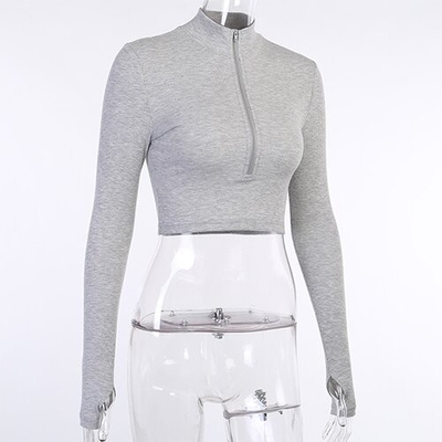OEMmaufactory Autumn  New Slim Solid Sympotic cotton v-neck Long -sleeved Top