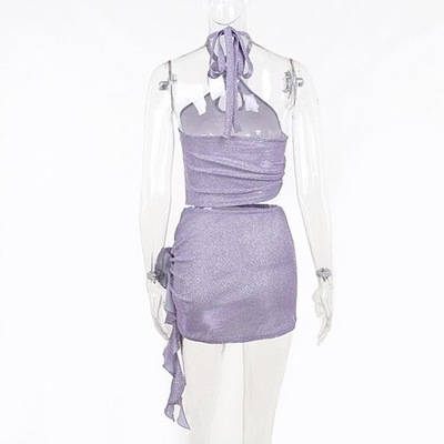 OEM maufactory Summer newpolyester sleeveless parties sexy slim hot girl stereo flower design hanging neck top suits
