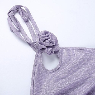 OEM maufactory Summer newpolyester sleeveless parties sexy slim hot girl stereo flower design hanging neck top suits