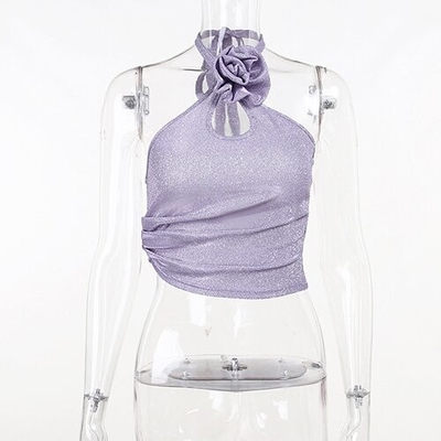 OEM maufactory Summer newpolyester sleeveless parties sexy slim hot girl stereo flower design hanging neck top suits