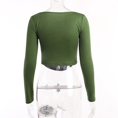 OEM maufactory Casual Top Female Autumn Polyester Long Sleeve Sexy Circular Babes U Collar T Shirts