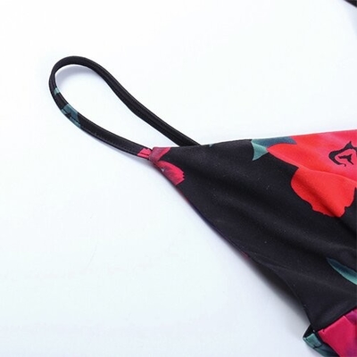 OEM maufactory European and American  polyrster sleeveless short skirt sexy V -neck rose printed ruffled camisole dress