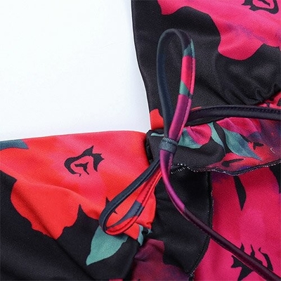 OEM maufactory European and American  polyrster sleeveless short skirt sexy V -neck rose printed ruffled camisole dress