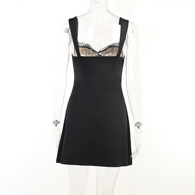 OEM maufactory Skirts Autumn cross -border new sexy sleeveless lacewave collar short skirt dress