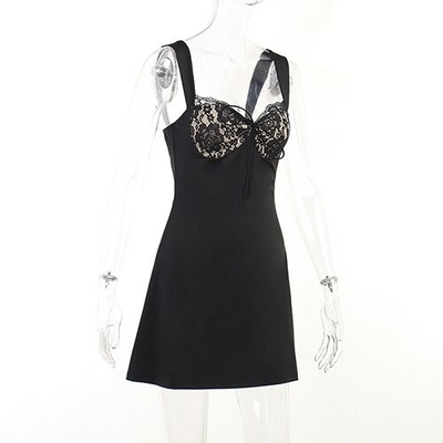 OEM maufactory Skirts Autumn cross -border new sexy sleeveless lacewave collar short skirt dress