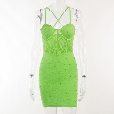 OEM maufactory girl slim hip skirt design sleeveless short polyester fashion lace beam waist stitching camisole dress