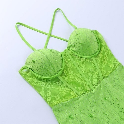 OEM maufactory girl slim hip skirt design sleeveless short polyester fashion lace beam waist stitching camisole dress